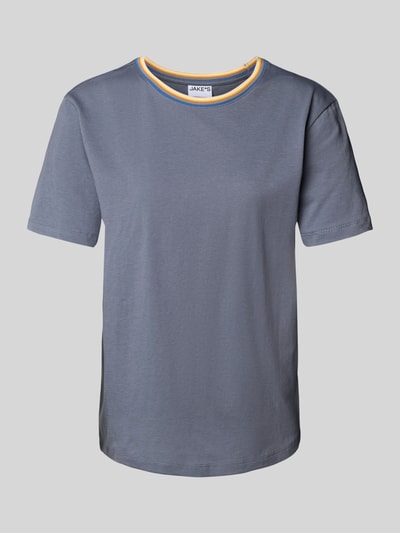 Jake*s Casual T-Shirt mit geripptem Rundhalsausschnitt Jeansblau 1