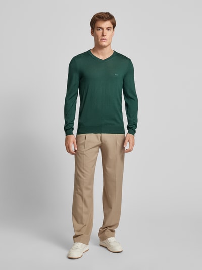 BOSS Gebreide pullover van scheerwol, model 'Baram' Donkergroen - 1