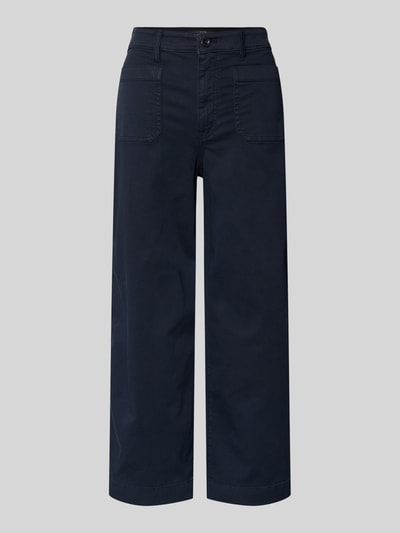 Produktfoto, Regular Fit Culotte aus Baumwoll-Mix von Lauren Ralph Lauren in Dunkelblau, Cropped-Länge, unifarben, breite Beine, feine Webstruktur, Gürtelschlaufen, seitliche Eingrifftaschen, Gesäßtaschen, Knopf und verdeckter Reißverschluss.