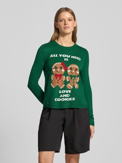 ONLY Sweter świąteczny o kroju regular fit z napisem model ‘XMAS GINGERBREAD’ Ciemnozielony 4