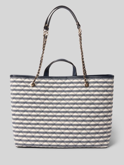 Produktfoto, Tote Bag mit Viskose-Anteil Modell 'GIULLY' von Guess im Material-Mix mit Ketten-Optik, Logo-Detail, Breite 54 cm, Länge 31 cm, Tiefe 18 cm, Länge Schulterriemen 76 cm, Hauptfach mit Magnetverschluss, herausnehmbare Tasche mit Reißverschluss, geometrisches Muster in Blau und Creme, strukturierte Textur