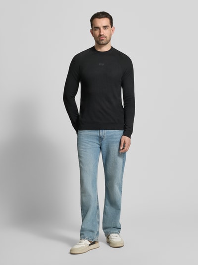 BOSS Green Sweter z dzianiny o kroju regular fit z dodatkiem wełny Czarny 1