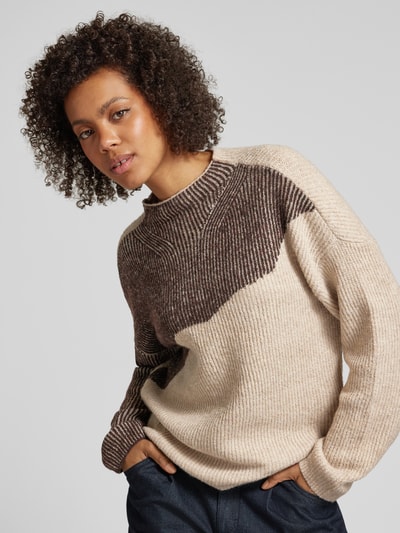 Vila Gebreide pullover met geribde ronde hals, model 'KARLA' Hazelnoot - 3