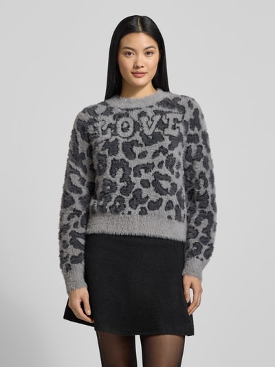 VERO MODA Regular Fit Strickpullover mit Allover-Muster Modell 'JUNGLE' Graphit 4