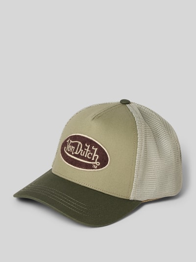 Produktfoto, Trucker Cap aus Baumwoll-Mix Modell 'CASQUETTE' von Von Dutch in Olivgrün mit Mesh-Rückseite, Label-Patch und verstellbarem Riegel