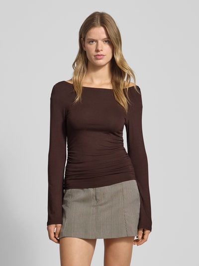 Gina Tricot Shirt met lange mouwen en rimpelingen Donkerbruin - 4