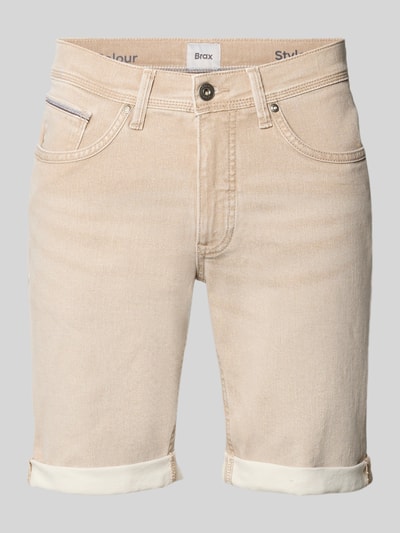 Produktfoto, Regular Fit Jeansshorts aus Baumwoll-Mix von Brax in Optik: Unifarben mit 5-Pocket-Design, Knopf und Reißverschluss, Material: Baumwoll-Mix