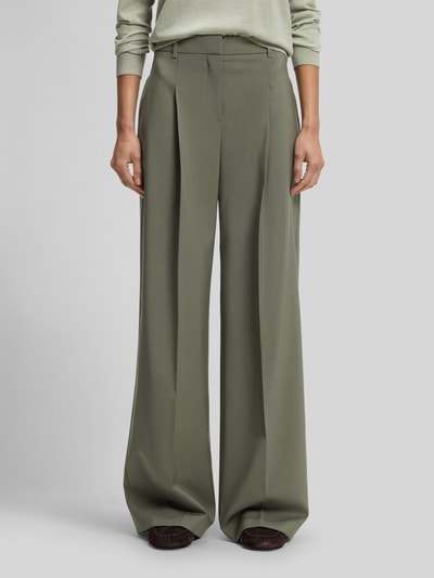 BOSS Wide Leg Hose aus reiner Schurwolle mit Bundfalten Oliv 4