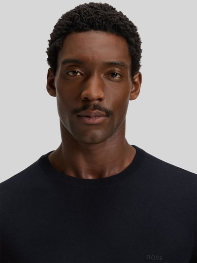 BOSS Regular fit gebreide pullover van pure scheerwol, model 'BOTTO' Marineblauw - 3