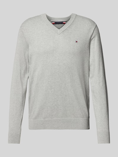 Tommy Hilfiger Strickpullover mit Logo-Stitching Modell 'PIMA' Hellgrau Melange 1