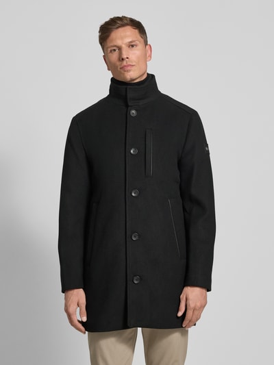 Tom Tailor Regular fit lange wollen jas met opstaande kraag Zwart - 4