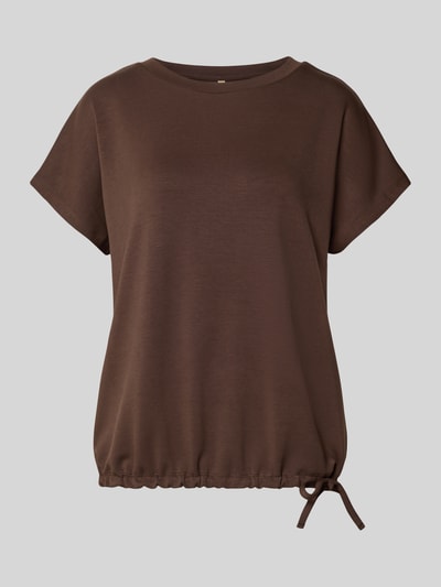 Productfoto, T-Shirt met ronde hals van Soyaconcept, regular fit, mix met modal, kapmouwen, tunnelkoord, effen bruin, zachte textuur.