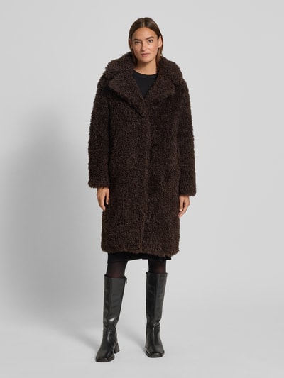 Rich & Royal Mantel aus Teddyfell mit Reverskragen Dunkelbraun 4