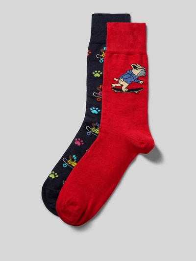 Christian Berg Men Sokken met elastische ribboordjes in een set van 2 paar Rood - 1