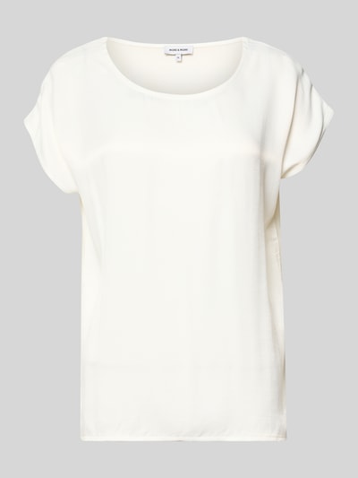 Produktfoto, T-Shirt mit U-Boot-Ausschnitt von MORE & MORE in Uni Creme, lockere Passform, glatte Textur, Viskose-Elasthan-Mix