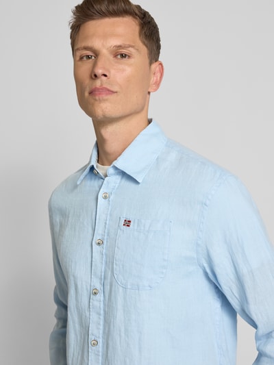 Napapijri Slim Fit Leinenhemd mit Logo-Stitching Hellblau 3