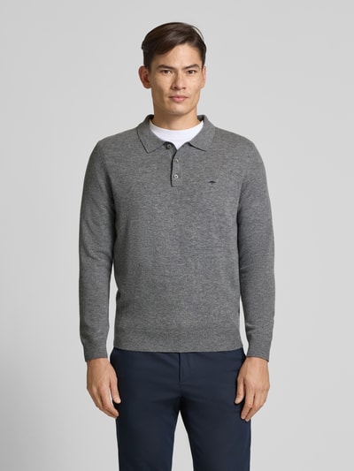Fynch-Hatton Poloshirt van een mix van merinowol en kasjmier met labelstitching Middengrijs - 4