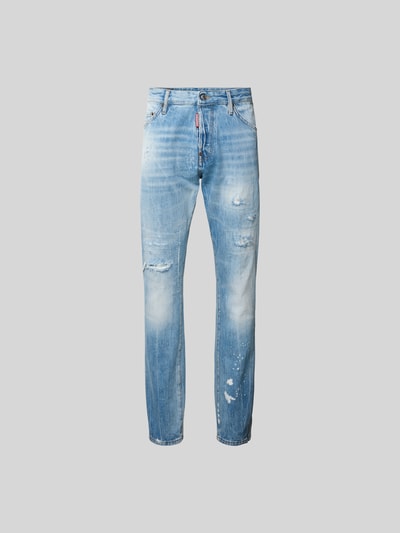Produktfoto, Slim Fit Jeans im Used-Look von Dsquared2, hellblaue Baumwolle, 5-Pocket-Design, Knopf- und Reißverschluss, strukturierte Oberfläche
