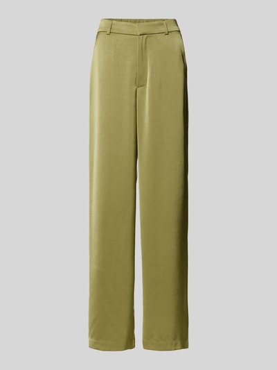 Produktfoto, Straight Fit stoffen broek uit satijn Model 'Emmett' van Neo Noir in lichtgroen met steekzakken, elastische materiaalmix, haak- en ritssluiting, bandwijdte maat 36: 37 cm, binnenbeenlengte 80 cm