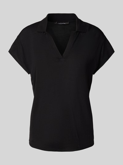 comma Regular fit poloshirt van een mix van viscose en linnen Zwart - 2