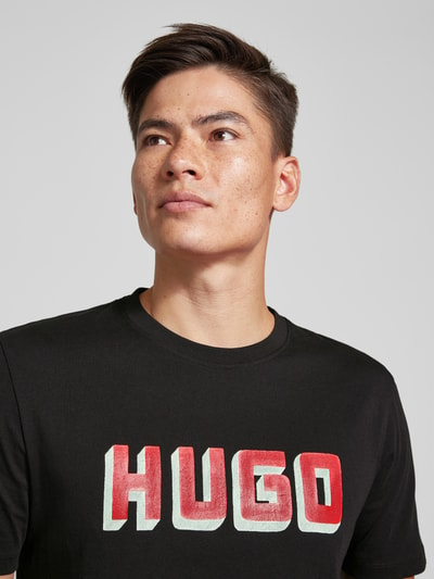 HUGO T-Shirt mit Label-Print Modell 'Daqerio' Black 3