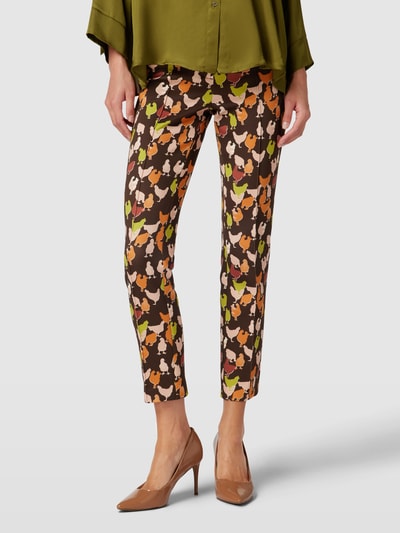 Marc Cain Stoffen broek met all-over motief Donkerbruin - 4