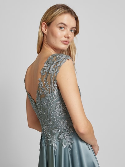 Luxuar Abendkleid mit Häkelspitze Silber 3