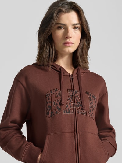 GAP Relaxed Fit Sweatjacke mit Logo-Stitching Modell 'Heritage' Mittelbraun 3