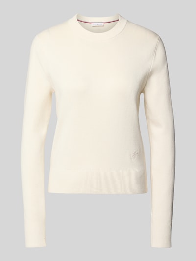 Produktfoto, regular fit pullover uit pure katoen van Tommy Hilfiger, gebroken wit, eenvoudige structuur, dames pullover