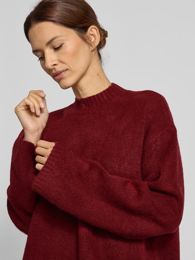 Jake*s Casual Strickpullover mit Stehkragen und überschnittenen Schultern Bordeaux 3