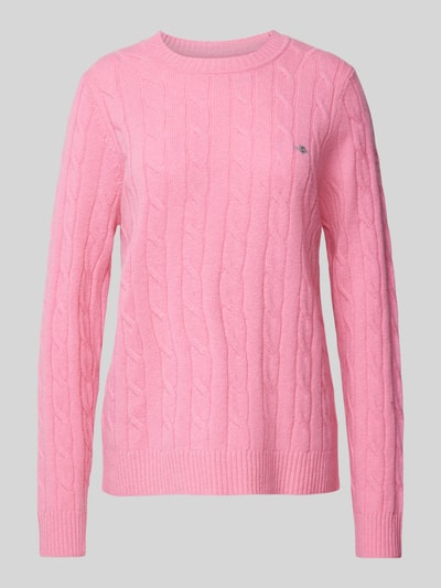 Gant Gebreide pullover met kabelpatroon Felroze - 2