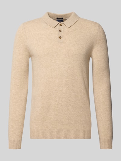 Produktfoto, Slim Fit gebreide pullover van kasjmier met polokraag, ribboorden, Met lange mouwen, Tricotlook, Christian Berg Men, Ruglengte maat M 72 cm, mouwlengte maat M 68 cm