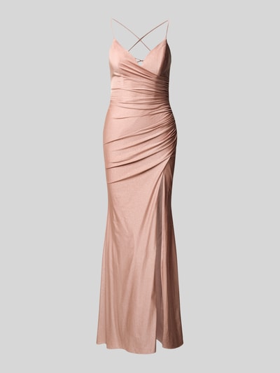 Produktfoto, Abendkleid in Glitzer-Optik von Mascara, efekt błyszczący, marszczenia, rozporek, cienkie ramiączka, dekolt na plecach, wiązanie, wszyty zamek błyskawiczny, długość tyłu w rozmiarze 36: 150 cm, szerokość w rozmiarze 36: 27 cm