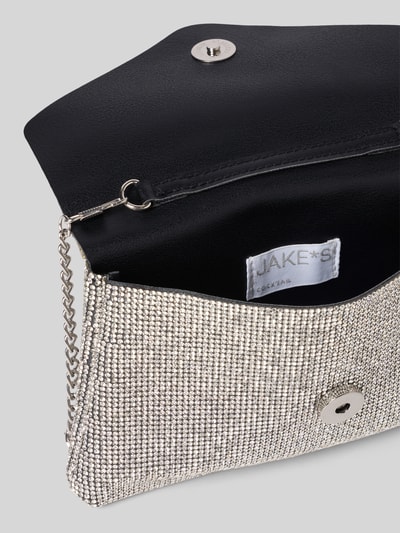 Produktfoto, Clutch mit Allover-Strasssteinbesatz Modell 'Klunker' von Jake*s Cocktail mit Magnetverschluss, Ketten-Optik, Hauptfach.