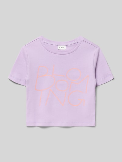 Produktfoto, Regular Fit T-Shirt aus reiner Baumwolle von s.Oliver RED LABEL, Optik: Unifarben, Label-Schriftzug, Rundhals, Kurzarm, zartlila Farbton, glatte Oberfläche