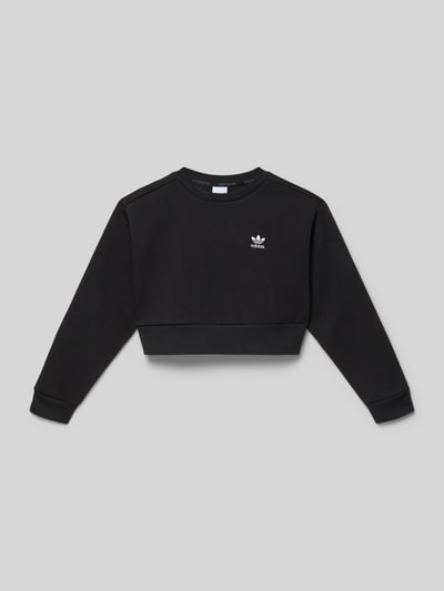 Produktfoto, Sweatshirt mit Rundhalsausschnitt und Logo-Stitching von adidas Originals, schwarzer Baumwoll-Mix, Boxy-Fit.