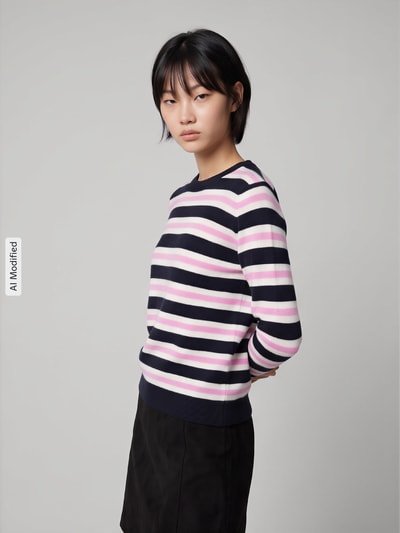 Jake*s Casual Regular Fit Pullover mit gestreiften Muster Dunkelblau 4