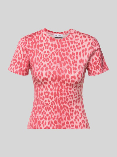Produktfoto, Slim Fit T-Shirt im Allover-Look Modell 'Joy' von OH APRIL in Rosa mit Label-Stitching, Rundhalsausschnitt, Lyocell-Elasthan-Mix.