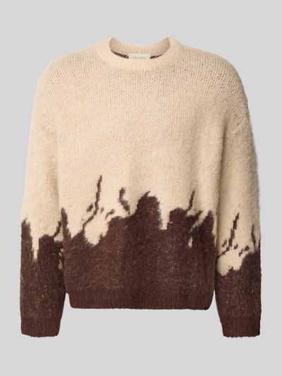 Produktfoto, Strickpullover mit gerippten Abschlüssen von ANOTHER COTTON LAB, beige-braun, elastischer Material-Mix, grobe Textur