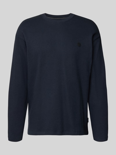 Produktfoto, Longsleeve aus Baumwolle Modell 'FILLIP' von Blend in Dunkelblau, Gerader-Schnitt, Rundhalsausschnitt, Label-Detail, Rückenlänge 70 cm bei Größe M