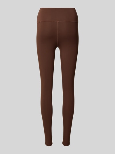 Produktfoto, High Waist Leggings mit Logo-Print Modell 'HARMONY' von New Balance in Braun, Material-Mix mit Stretch-Anteil und elastischem Bund