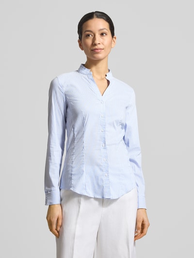 MORE & MORE Slim Fit Bluse mit Stehkragen und V-Ausschnitt Hellblau 4
