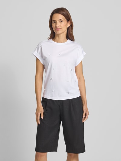 Zero T-shirt zdobiony kamieniami Biały 4