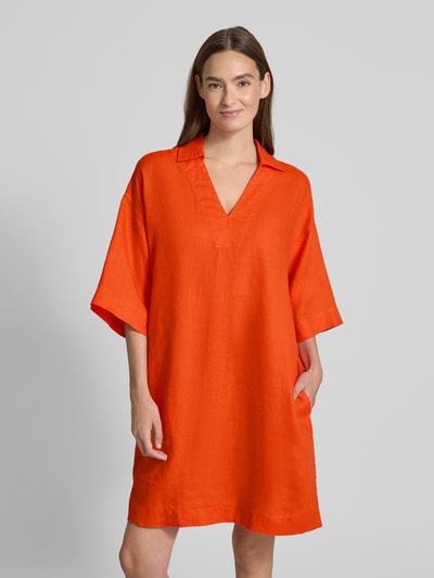 Christian Berg Woman Knielanges Leinenkleid mit V-Ausschnitt Dunkelorange 4