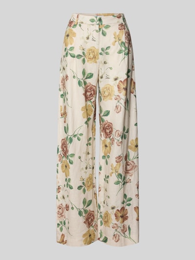 Produktfoto, Leinenhose mit französischen Eingrifftaschen von Jake*s Collection aus cremefarbenem Leinen mit buntem Blumenmuster, Wide Leg Fit