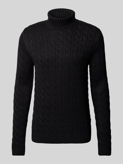 Jack & Jones Premium Sweter z dzianiny ze ściegiem warkoczowym model ‘BLUCRASH’ Czarny 1