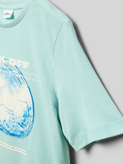 Productfoto, Regular Fit T-shirt uit puur katoen van s.Oliver RED LABEL voor kinderen in look: effen met motiefprint, jersey, korte mouw, ronde hals, lichtblauw