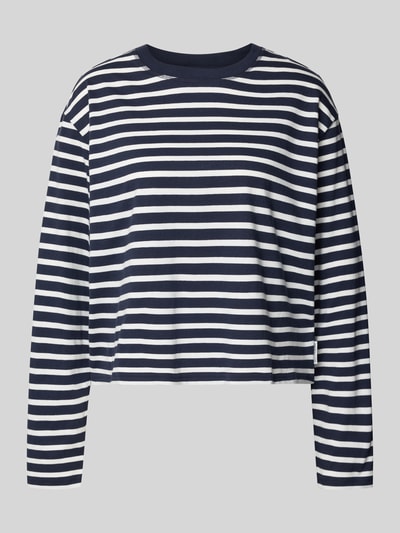 Produktfoto, Loose Fit Langarmshirt aus reiner Baumwolle von Marc O'Polo Denim, efekt: jednolity kolor, wzór w paski, wyhaftowane logo, okrągły dekolt