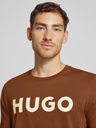 HUGO T-shirt met labelprint, model 'DULIVIO' Middenbruin - 3