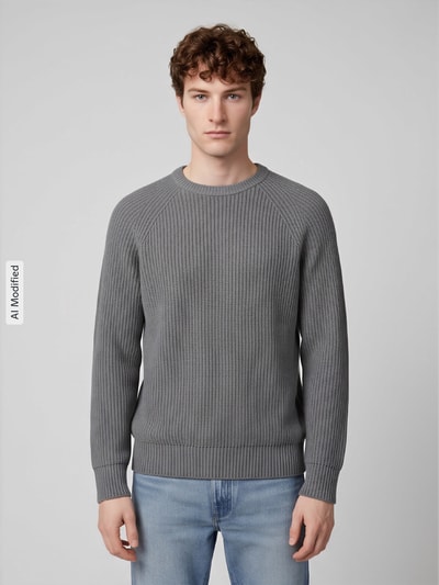 Selected Regular Fit Pullover aus reiner Baumwolle Modell 'BRAUN' Hellgrau Melange 4